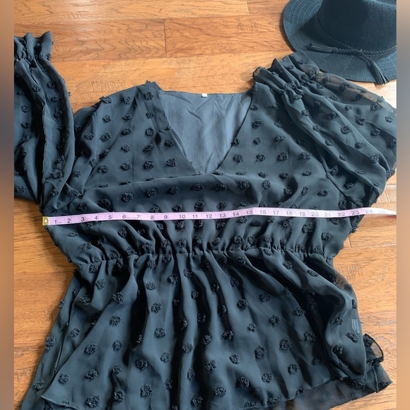 Black Swiss Dot Babydoll Blouse - Picture 7 of 13